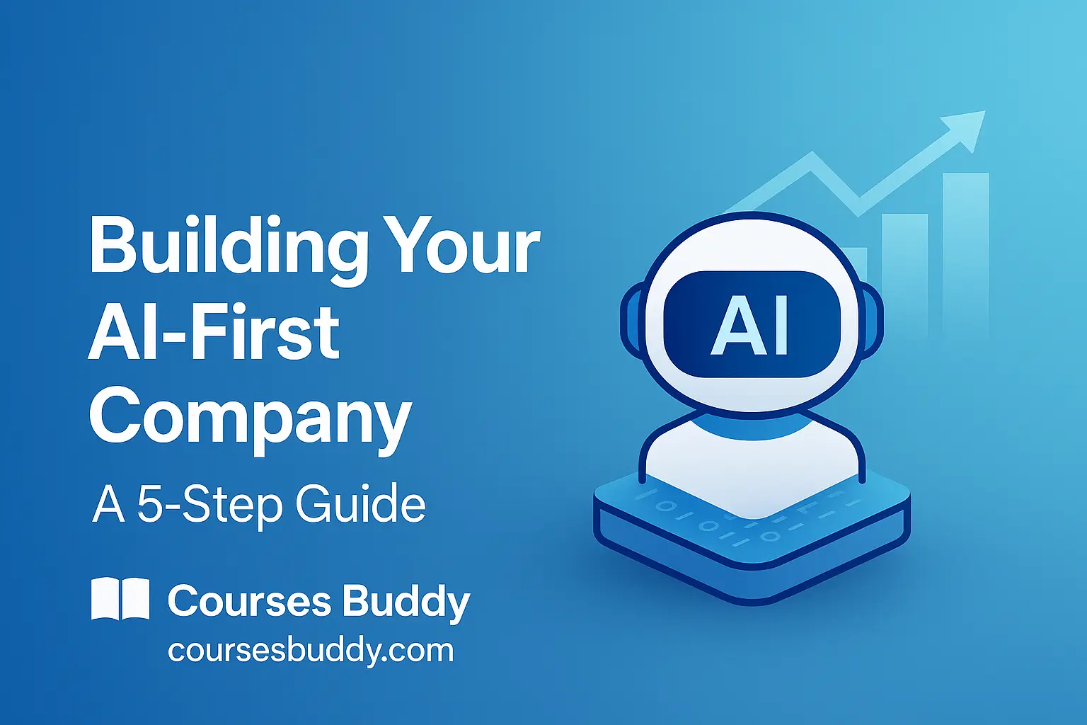 Feature image for blog post titled “Building Your AI-First Company: A 5-Step Guide” showcasing AI strategy and digital transformation, by Courses Buddy.